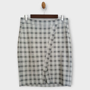 CABI Skirt Womens 8 Grey Check Valentina Knit Faux Wrap 5303 Preppy Corpcore